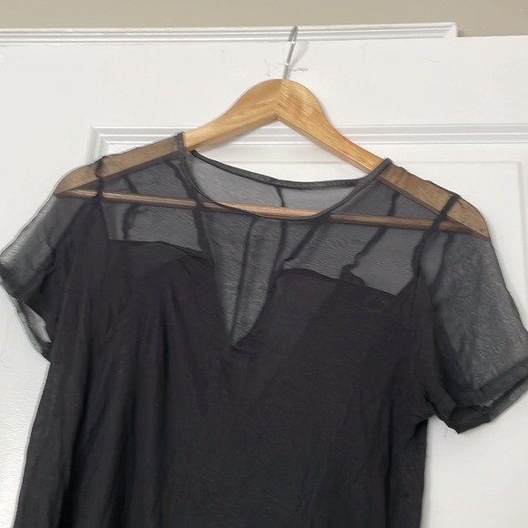 Heather Elegant black silk top with faux leather trim and amazing details, small - Picture 4 of 5